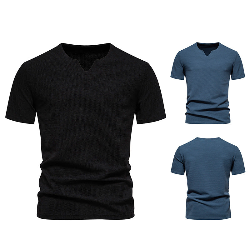 Men's Bubble Cloth V-neck T-shirt Short Sleeve Shirt