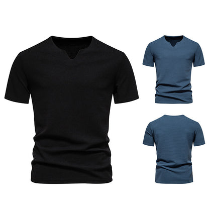 Men's Bubble Cloth V-neck T-shirt Short Sleeve Shirt