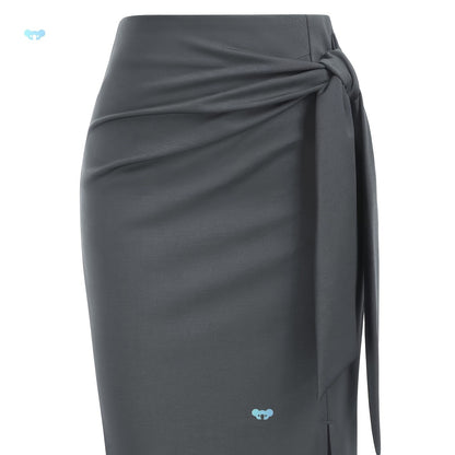 Hoch taillierter Midi-Rock in Chenille mit raffinierter Raffung