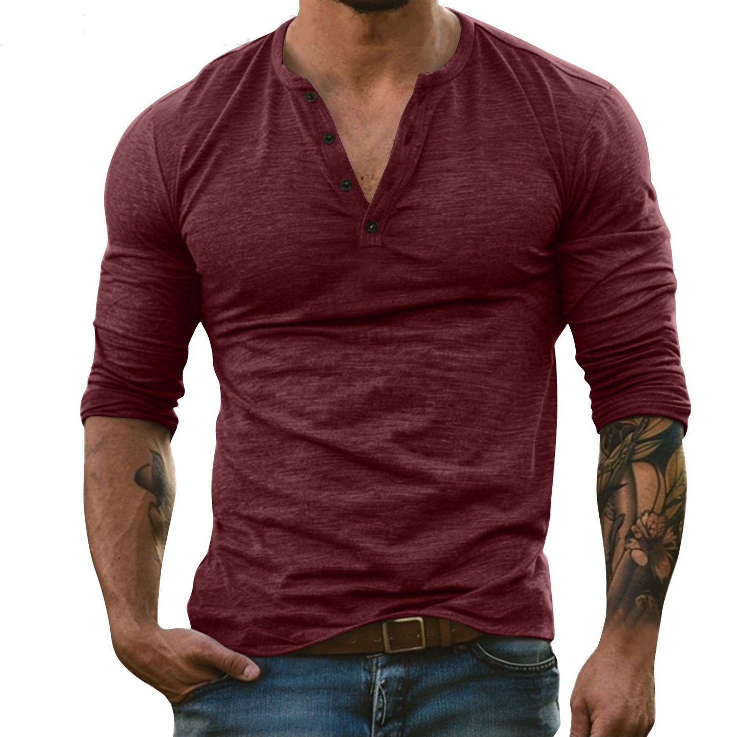 Herren Langarm-Shirt mit Henley-Ausschnitt – Sportlicher Slim-Fit – Hochwertiger Baumwoll-Bambus-Mix