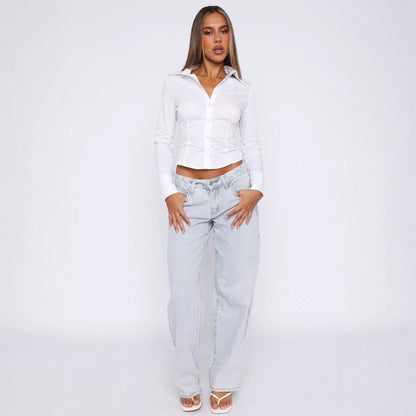 Damen Longsleeve in strahlendem Weiß – Eleganter Commuter-Style – Figurbetonte Slim-Fit Passform