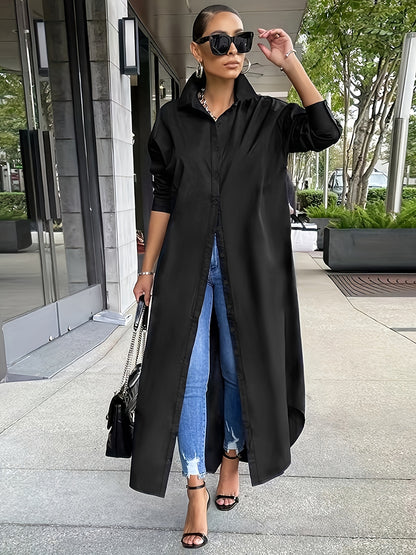 Elegantes Damen Longline-Hemdkleid – Luftige Oversize-Bluse mit durchgehender Knopfleiste – Stilvolles Maxikleid für Casual & Business-Looks