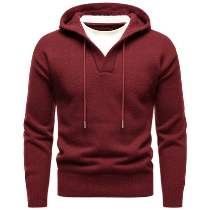 Men's Velvet Thickened Fake Two Pieces Hooded Sweater