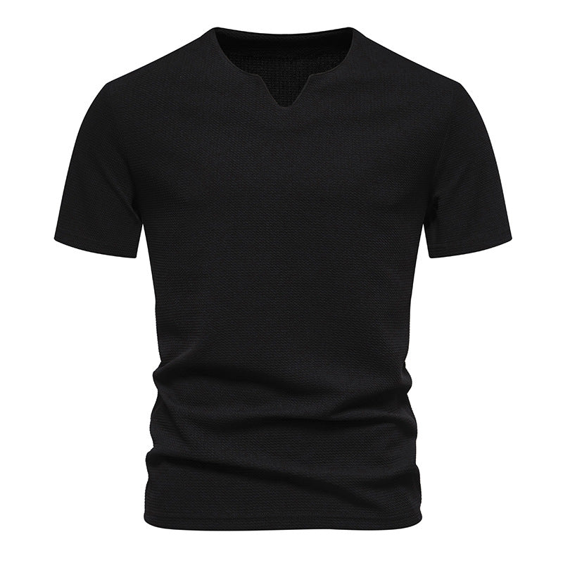 Men's Bubble Cloth V-neck T-shirt Short Sleeve Shirt
