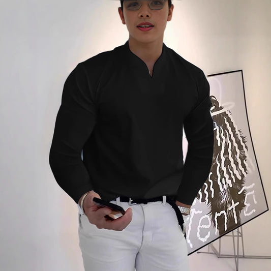 Men's V-neck Breathable Casual Long Sleeve T-shirt