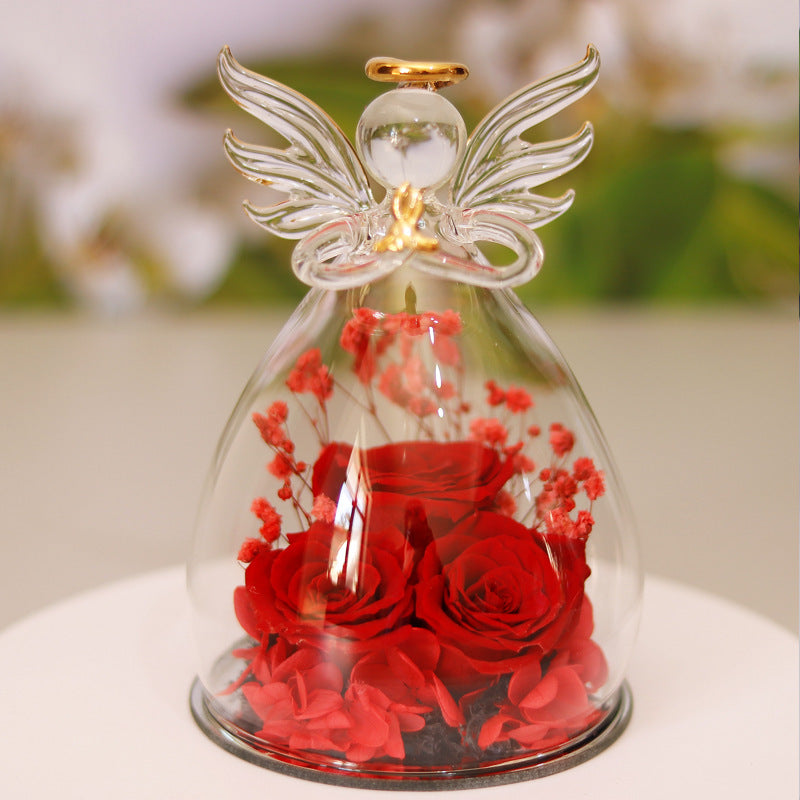 Ewige Blumengeschenk-Box-engel-Glas-Abdeckung-getrocknete Rose