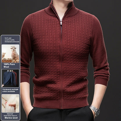 Thickened Zipper Stand Collar Knitted Coat Fashion Twisted Sweater