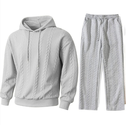 Solid-color Sporty And Casual Jacquard Men's Hoodie And Pants Set