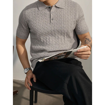 Men's Casual Short-sleeved Knitted Shirt With Lapel