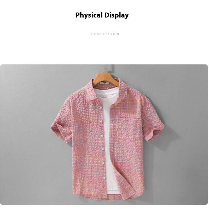 Sommer Neue Mode Trendy Loose Dünnes Hemd Plaid Männer Kleidung