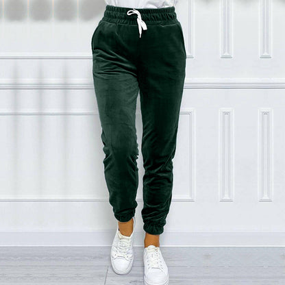 Versatile Women's Jogger Pants With Elastic Waistband And Drawstring, Korean-style Velvet Casual Pants, Sportswear