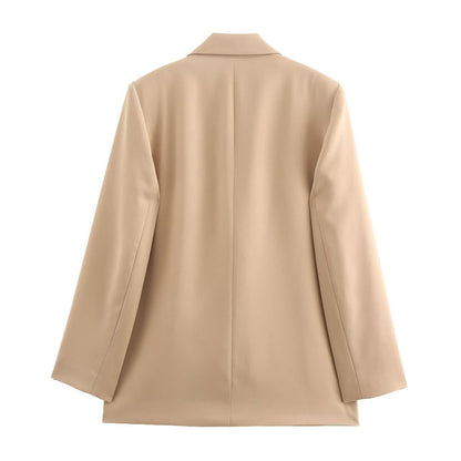 Damen Satin-Blazer in Seiden-Optik – Eleganter Loose-Fit Long-Sleeve Blazer für Business & Freizeit – Beige