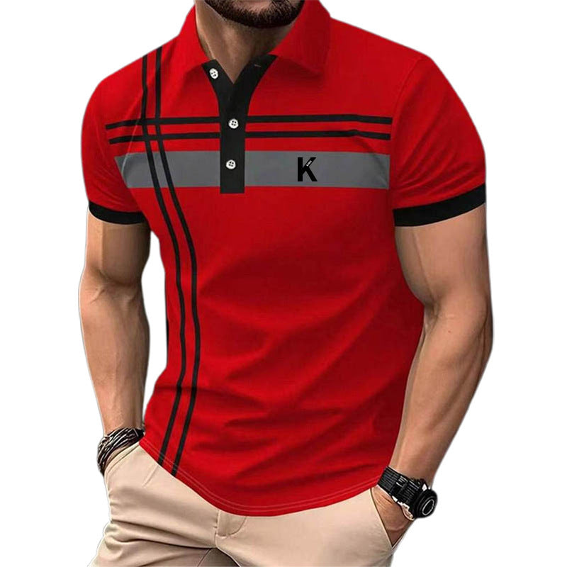 Loose Striped Printed Short Sleeve Polo Shirt For Men