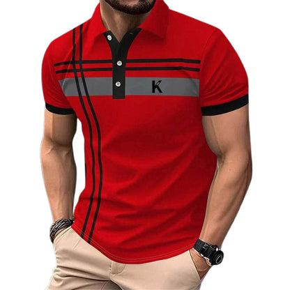 Loose Striped Printed Short Sleeve Polo Shirt For Men