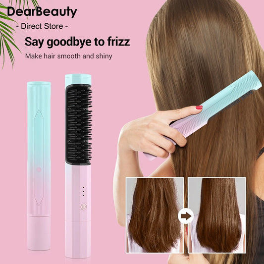 Straightening Comb Rechargeable Hair Wireless Straightener Curler Curling Straighten Dual - purpose Travel Portable USB Charging - Joker