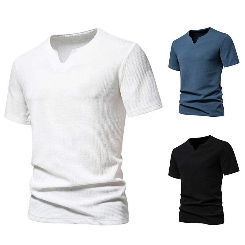 Men's Bubble Cloth V-neck T-shirt Short Sleeve Shirt