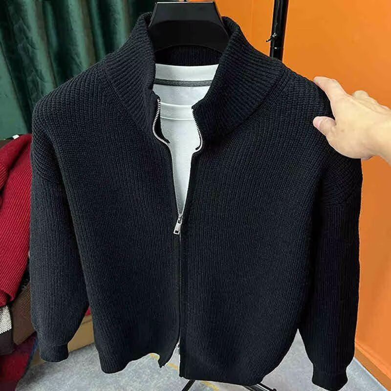 Solid-color Zip-up Cardigan Knitwear Men's Jacket