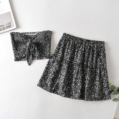 Women's New Patchwork Skirt With Wave Edge And Small Floral Pattern