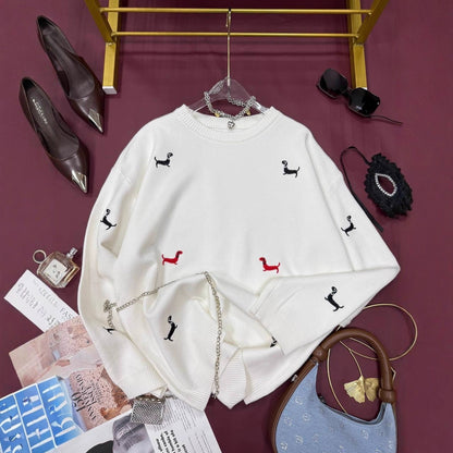 New Autumn And Winter Sweater Round Neck Long Sleeve Dog Print Casual