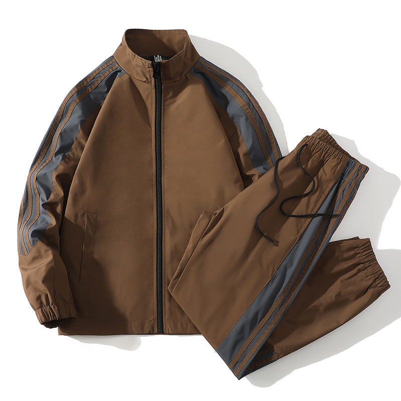 Sports Men's Trendy Handsome Casual Stand Collar Top And Trousers Two-piece Set