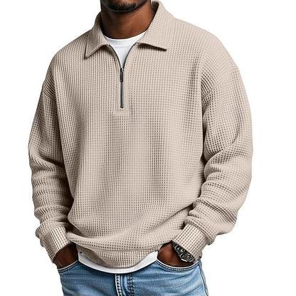 Herren Premium Langarm-Polo – Edle Waffel-Struktur & Zipper | American Retro Style