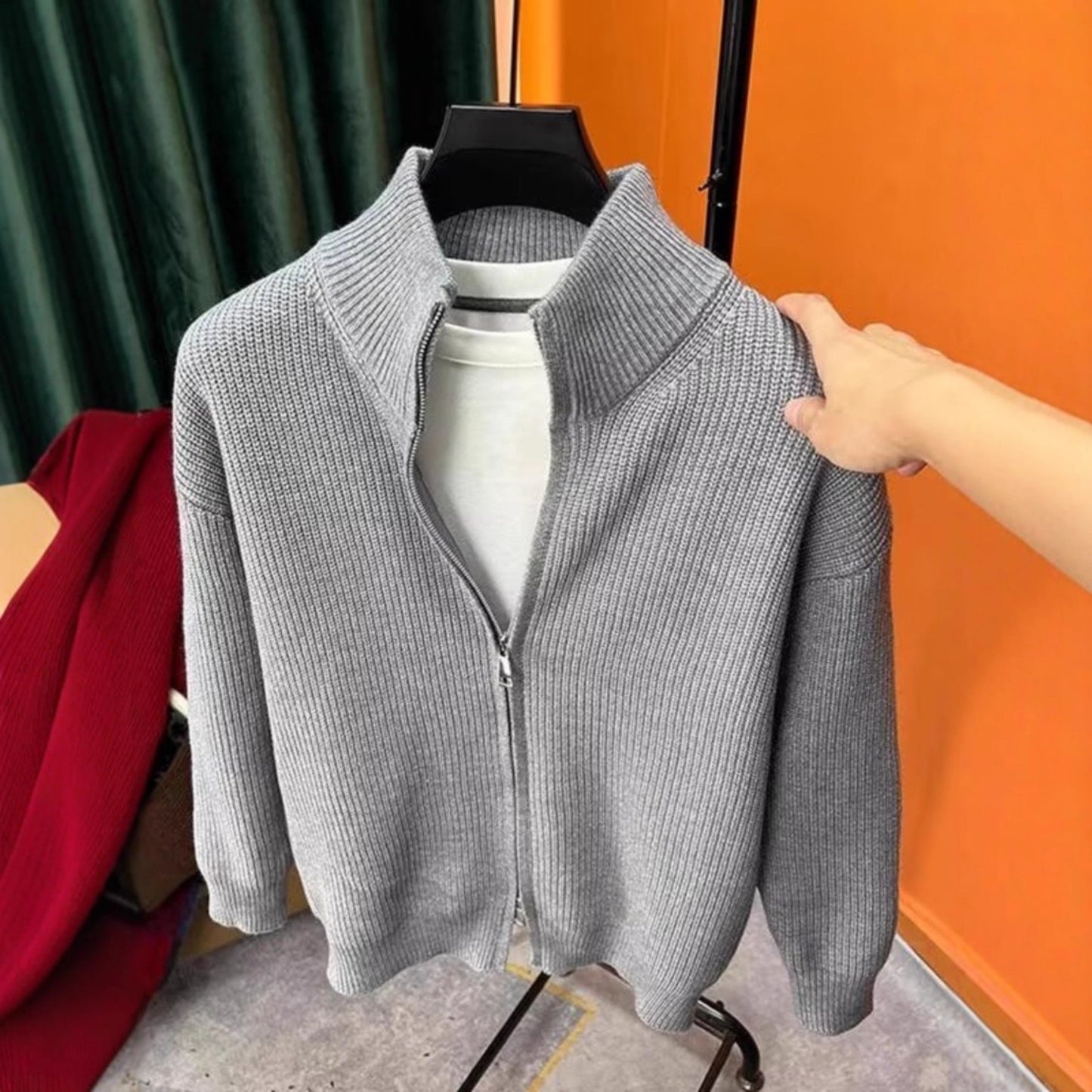 Solid-color Zip-up Cardigan Knitwear Men's Jacket