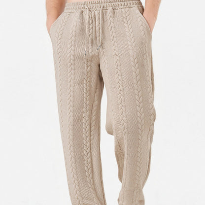 Men's Casual Loose Solid-Color Drawstring Straight-Leg Pants