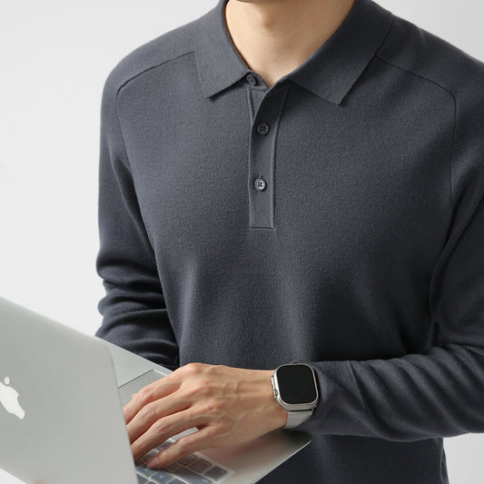 Casual Polo Shirt Knit Sweater Hoodie Solid Color Fashionable Lambswool Sweater