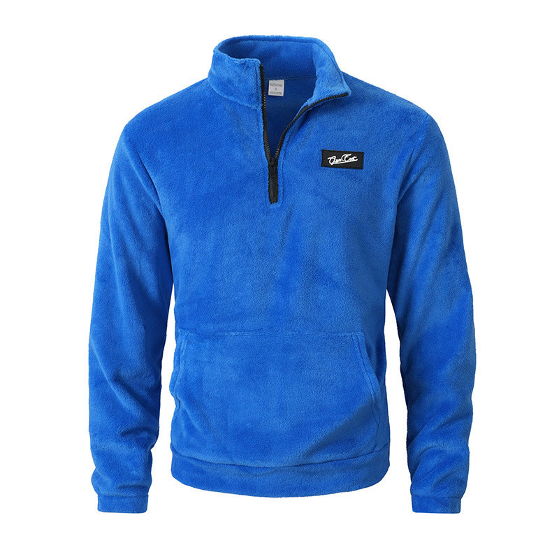 Stand Collar Loose Long Sleeve Sweatshirt Autumn Winter Casual Half Zip