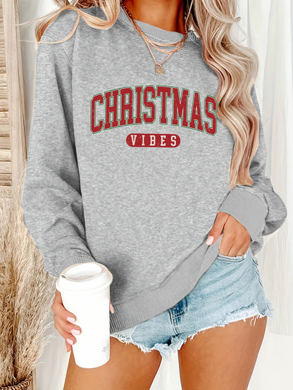 Casual Crew Neck Sweatshirt With Christmas Vibes