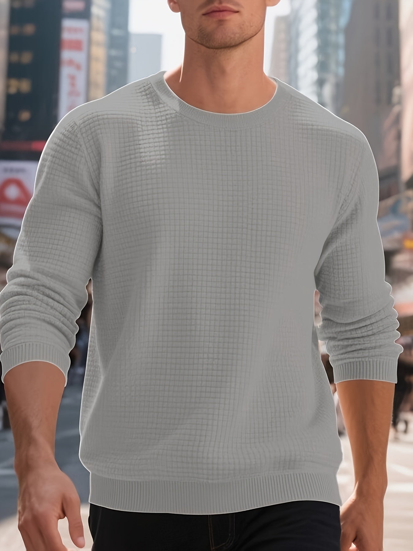 Hochwertiger Jacquard-Strickpullover für Herren – Edle Waffel-Struktur – Modern Slim Fit