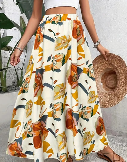 Women's Casual Printed Elegant Large Swing Skirt