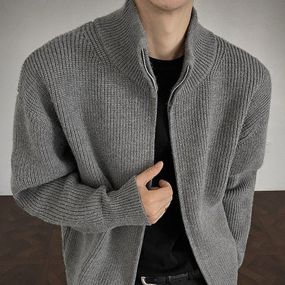 Men's Solid-Color Slim-Fit Turtleneck Sweater Jacket With Zipper