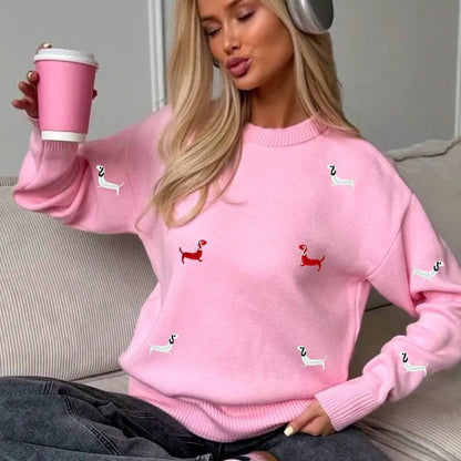 New Autumn And Winter Sweater Round Neck Long Sleeve Dog Print Casual