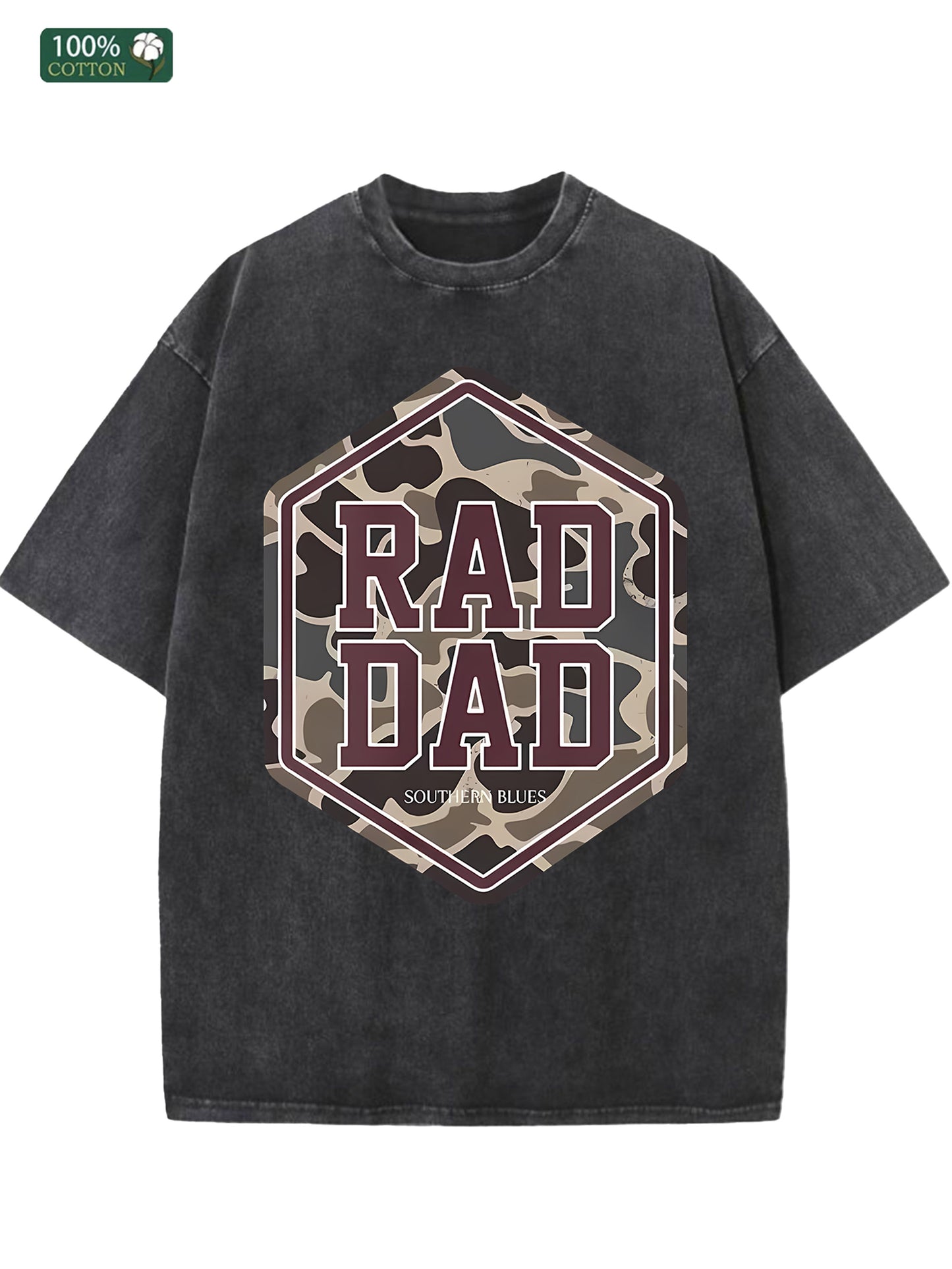 Herren T-Shirt im Vintage Washed-Look – 100 % Baumwolle – Lässiger „Rad Dad“ Print