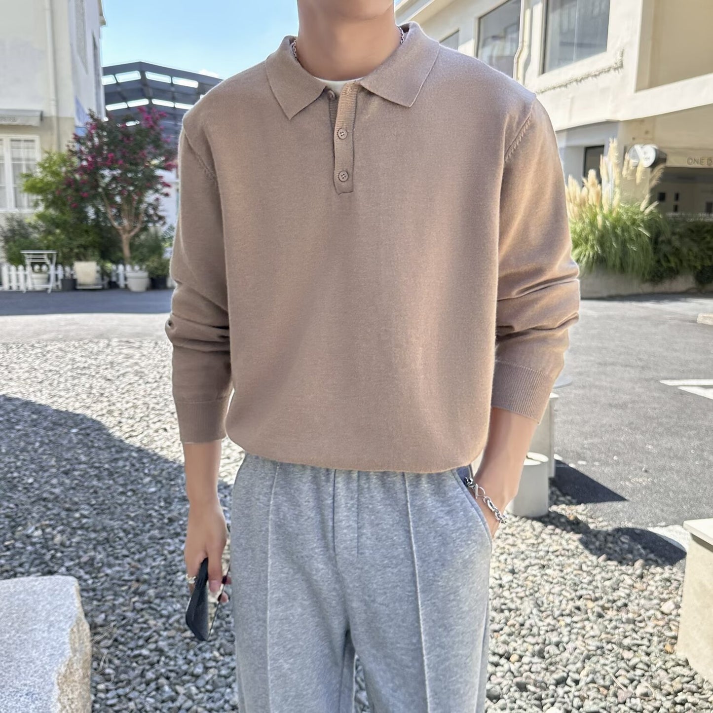 Polo Collar Sweater Men's Autumn And Winter Long Sleeve Lapel Knitwear