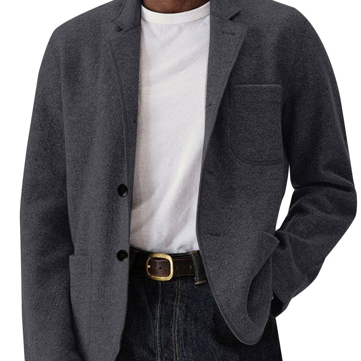 Men's Solid-Color Casual All-Match Wool Coat