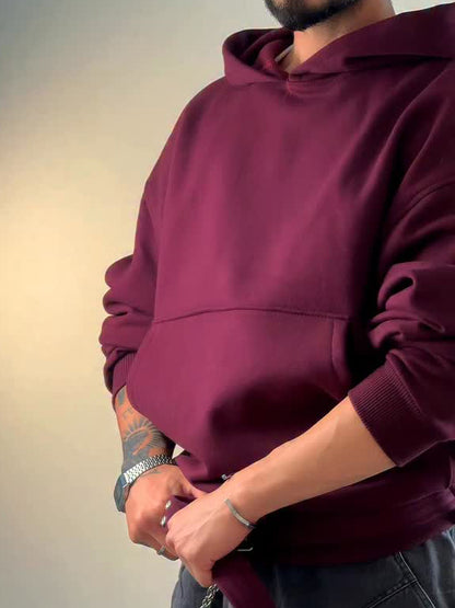 Burgundy Oversize Hoodie With Side Belt