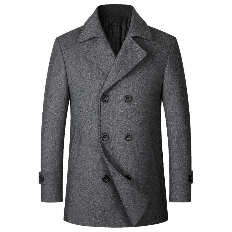 Fashion Double-breasted Lapel Mid-length Wool Men's Coat Dropshipping