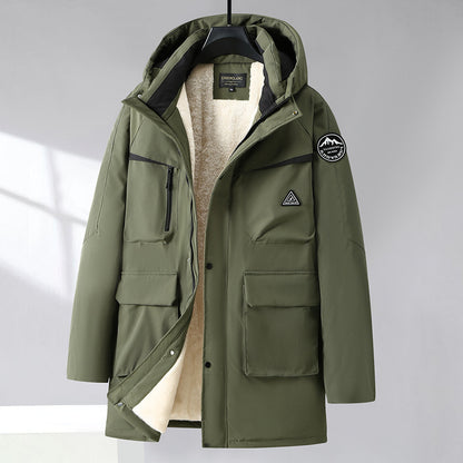 Winter Men's Cotton Coat Extra Large Size Mid-length With Hood Plus Size And Extra Thick Trendy For Big Men