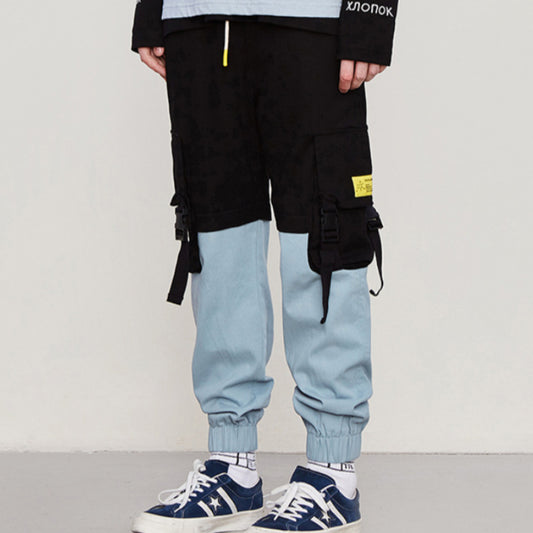 New Style Brand Function Buckle Pocket Contrast Color Stitching Men's Beamed Overalls