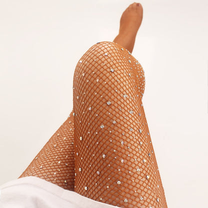 Women's Fishnet Tights With Hot-fixed Rhinestones And Colored Crystal Accents