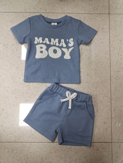 Waffle Towel Embroidery Short Sleeve Shorts Suit - Joker