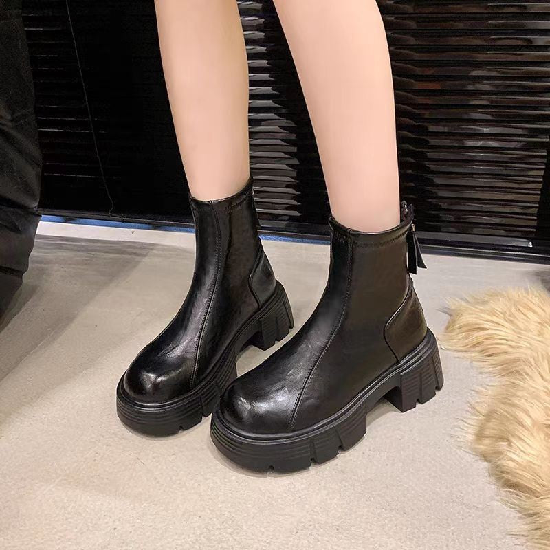 Soft Bottom British Style Skinny Boots Imitation Leather Single Boots Autumn And Winter Small Martin Shoes