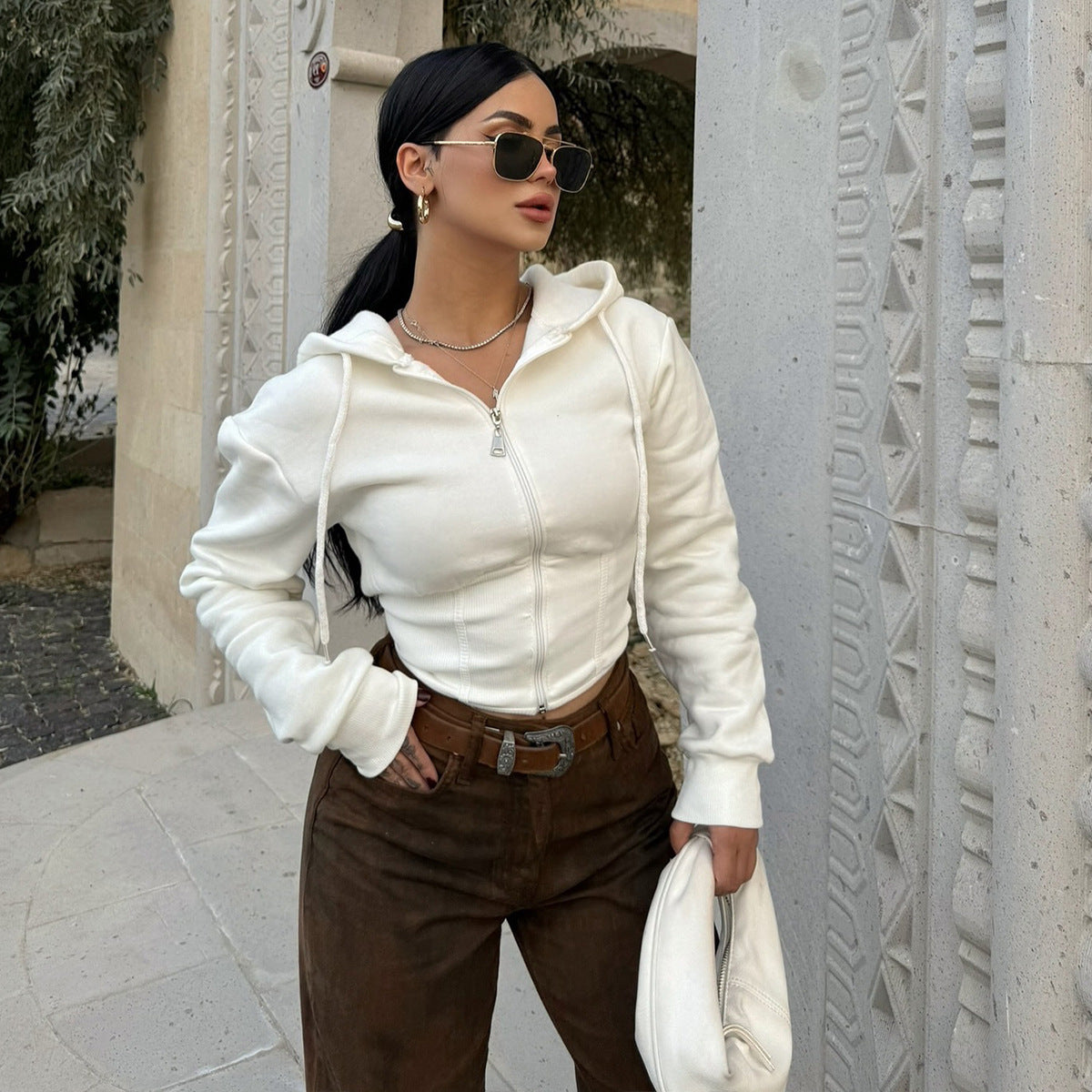 Temperament Slimming Crop Hoodie Sweatshirt For Women