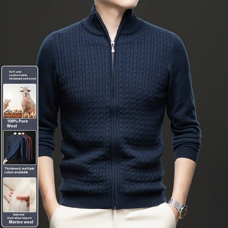 Thickened Zipper Stand Collar Knitted Coat Fashion Twisted Sweater