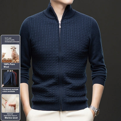 Thickened Zipper Stand Collar Knitted Coat Fashion Twisted Sweater