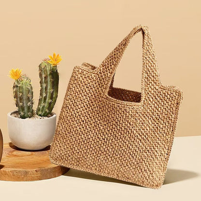 Holiday Straw Woven Bag Woven Commuter Tote Bucket Bag