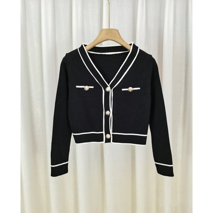 Exklusiver Damen Designer-Strickcardigan im Color-Blocking-Look – Eleganter Feinstrick-Cardigan für Business & Alltag – Stilvolle Übergangsjacke aus Core-Spun-Garn
