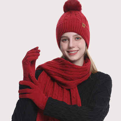 Women's Winter Warm Riding Ear Protection Knitted Hat Scarf Gloves